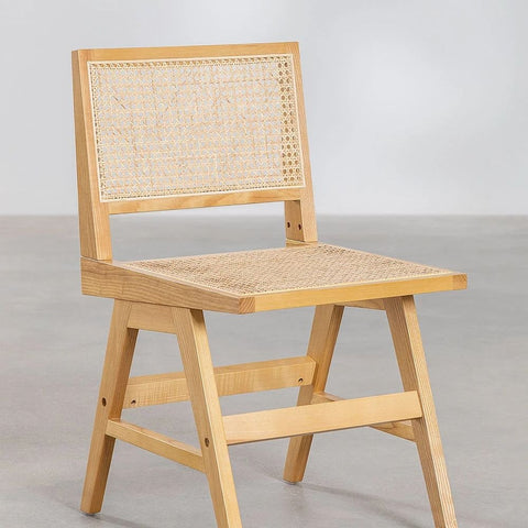 Lali Ash Wood & Rattan Dining Chair | Solid Wood Kitchen Seating – Oakvello