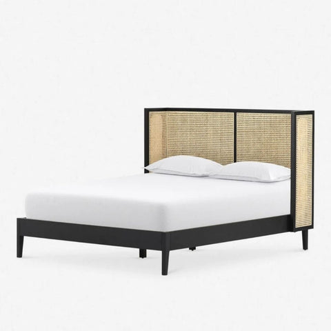 Solid Wood & Rattan Cane Bed | Handcrafted Boho Bedroom Furniture – Oakvello