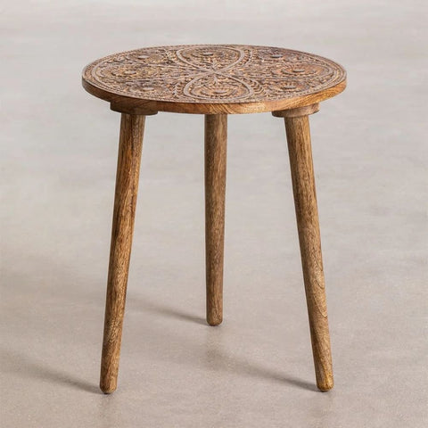 Nanup 40cm Round Solid Mango Wood Side Table | Living Room Accent Furniture – Oakvello