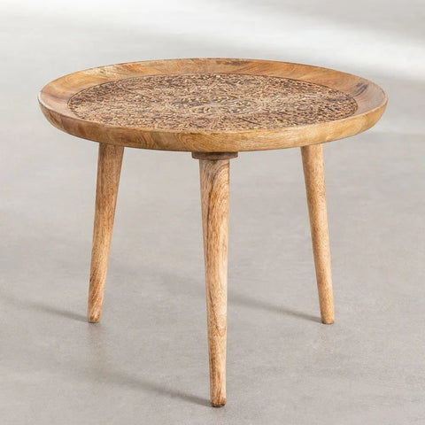 60cm Round Solid Mango Wood Coffee Table | Living Room Centre Table – Oakvello
