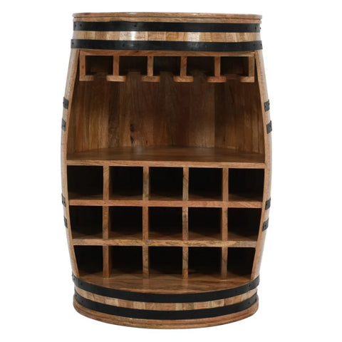 Jaipuri Natural Mango Wood Barrel Wine Bar Cabinet | Home Bar Storage – Oakvello