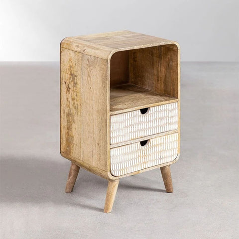 2-Drawer Solid Mango Wood Bedside Table | Bedroom Nightstand – Oakvello