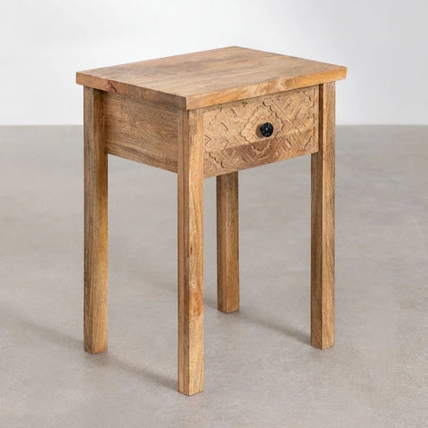 Maraja Style Solid Mango Wood Bedside Table | Bedroom Nightstand – Oakvello