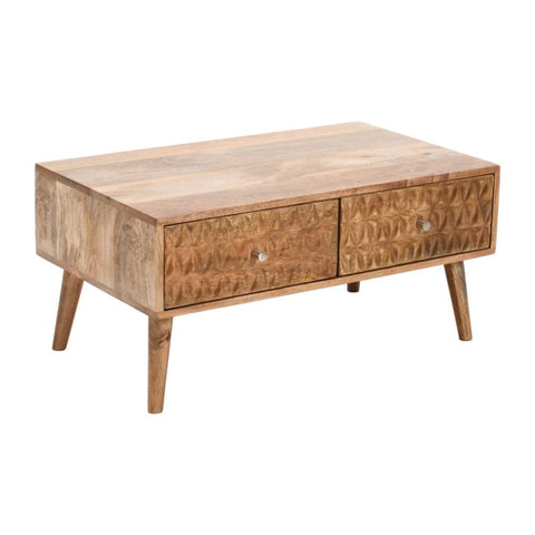 Marlow Light Mango Wood Coffee Table with 2 Drawers | Living Room Furniture – Oakvello