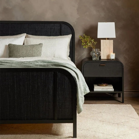 Gagron Solid Wood Rattan Cane Bed | Handcrafted Boho Bedroom Furniture – Oakvello