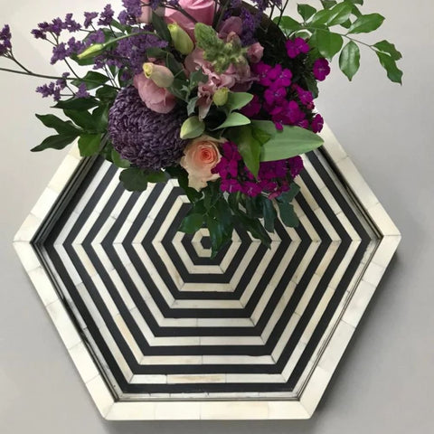 Black Bone Inlay Decorative Tray | Handcrafted Artisan Accessory – Oakvello
