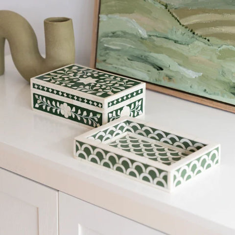 Sage Green Bone Inlay Mini Tray | Handcrafted Artisan Decorative Accessory – Oakvello