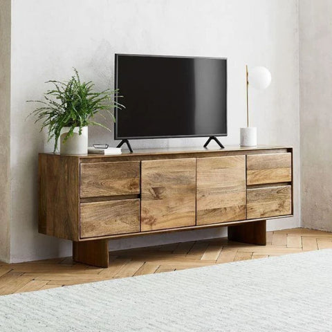Natural Solid Wood Sideboard TV Cabinet | Media Console & Storage – Oakvello