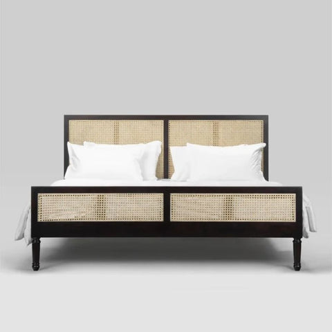 Solid Wood Cane Rattan Bed | Handcrafted Boho Bedroom Furniture – Oakvello