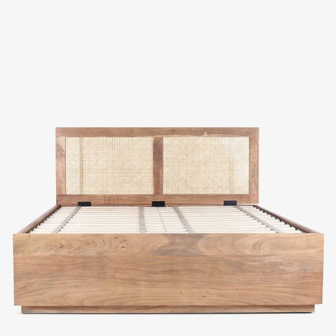 Jodhpur Premium Rattan & Solid Wood Single Bed | Handcrafted Bedroom Furniture – Oakvello