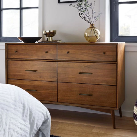 Mid-Century 6-Drawer Solid Wood Dresser | Retro Bedroom Storage – Oakvello