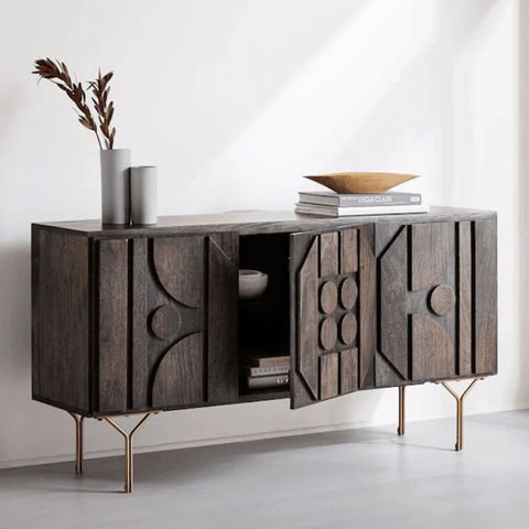 Solid Wood & Metal Sideboard | Industrial Living Room Storage – Oakvello