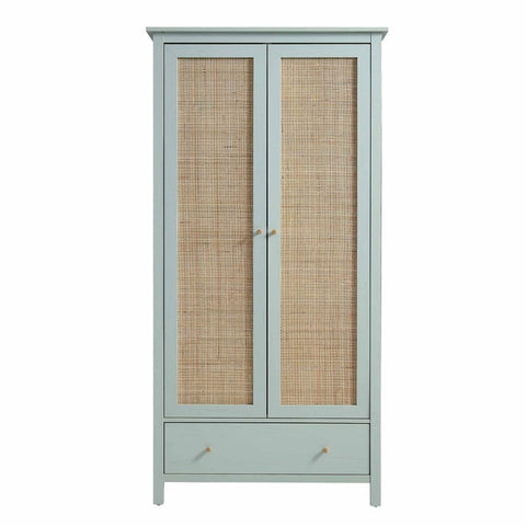 Rattan & Solid Wood Double Wardrobe with 1 Drawer | Boho Bedroom Storage – Oakvello
