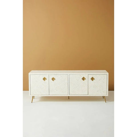 Bone Inlay TV Unit Cabinet | Handcrafted Artisan Media Console – Oakvello