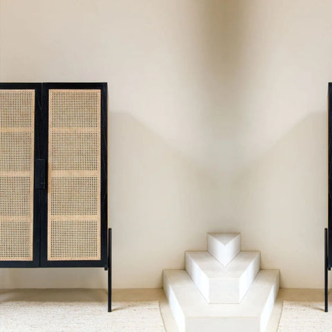 Rattan & Solid Wood Storage Cabinet | Boho Living Room Furniture – Oakvello