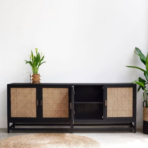 4-Door Black Sideboard | Bold Storage Cabinet for Living Room – Oakvello