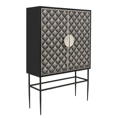 Black Bone Inlay Bar Cabinet | Handcrafted Artisan Home Bar Storage – Oakvello
