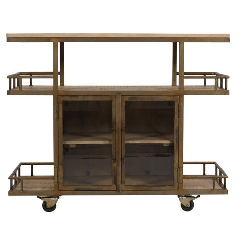 Jodhpuri Natural Wood Wine Trolley with Double Door Storage | Home Bar – Oakvello