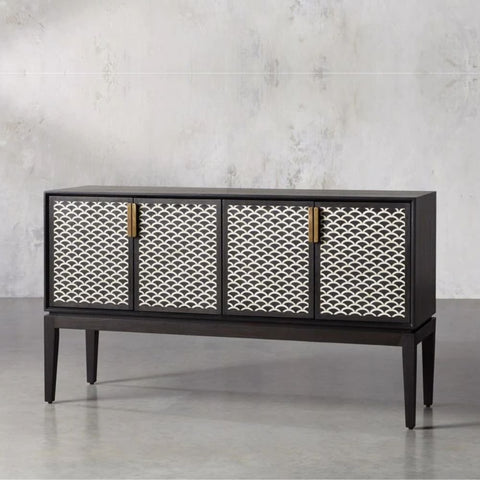 Jaipuri Black Bone Inlay Bar Cabinet | Handcrafted Home Bar Storage – Oakvello