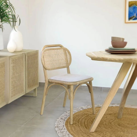 Jodhpur Cane Chair | Natural Finish with Upholstered Seat – Oakvello