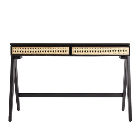 Rattan & Solid Wood Study Desk | Boho Home Office Writing Table – Oakvello