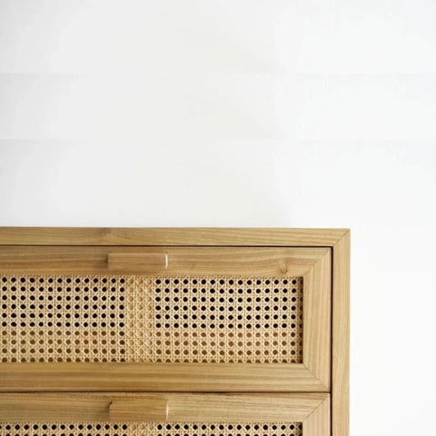 Jaipuri Natural Rattan Chest of Drawers | Boho Solid Wood Bedroom Dresser – Oakvello