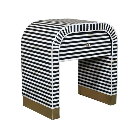 Ajmeri Black Bone Inlay Bedside Table | Handcrafted Luxury Nightstand – Oakvello