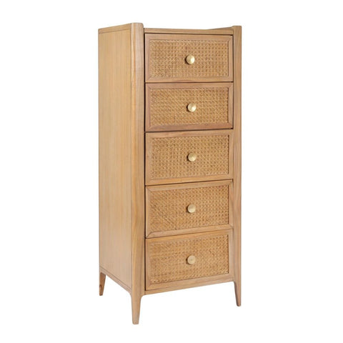 Bali Solid Wood 5-Drawer Tall Chest | Bedroom Storage Dresser – Oakvello