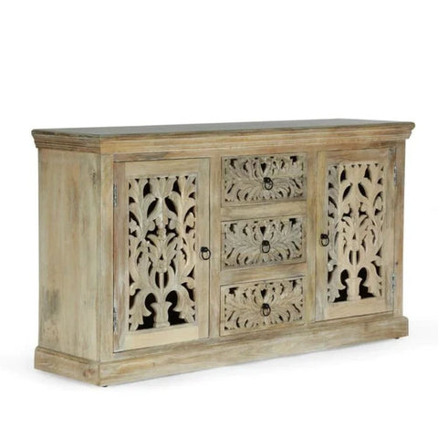Hand Carved Solid Wood Sideboard | Artisan Living Room Storage – Oakvello