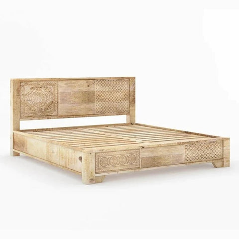 Hand Carved Indian Design Solid Wood Bed | Heritage Bedroom Furniture – Oakvello