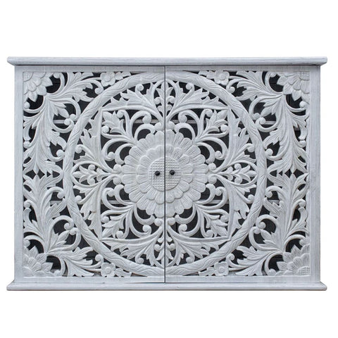 White Carved Solid Wood Sideboard | Artisan Living Room Storage – Oakvello