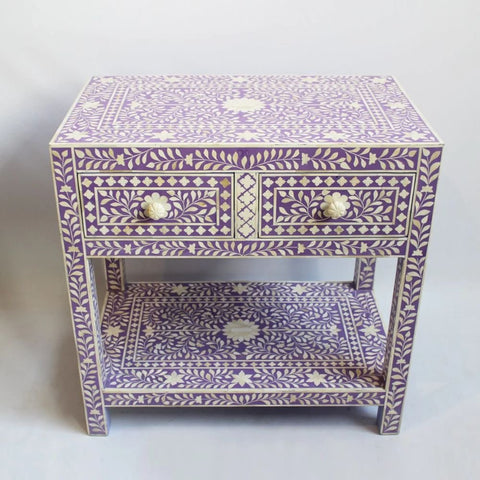 Ajmeri Bone Inlay 2-Drawer Bedside Table | Handcrafted Nightstand – Oakvello