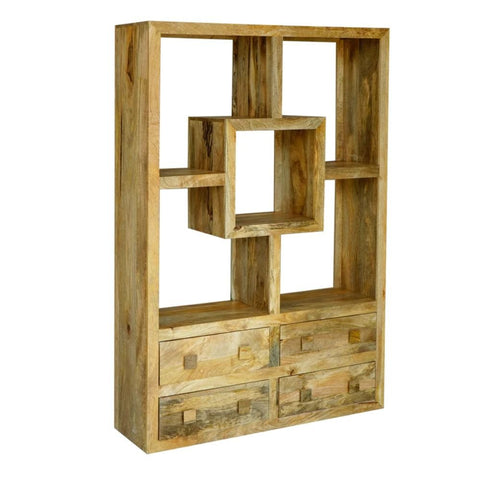 Quinton Solid Mango Wood Bookcase | Living Room Display Storage – Oakvello