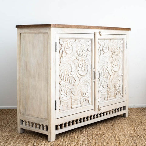 Persia White Solid Wood Sideboard | Living Room Storage Cabinet – Oakvello