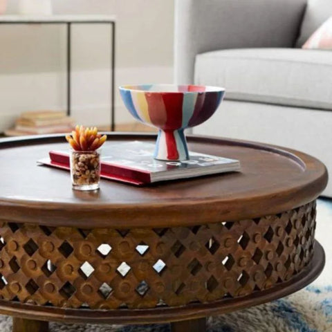 Carved Solid Wood Coffee Table | Artisan Living Room Centre Table – Oakvello