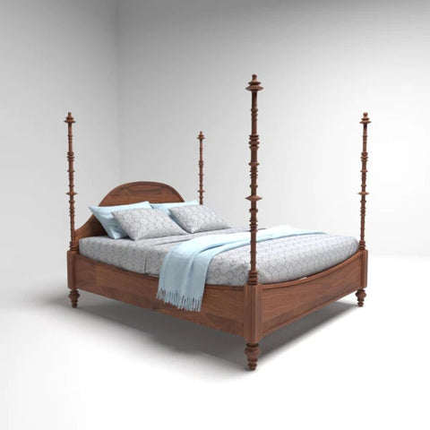 Solid Mango Wood Poster Bed | Handcrafted Statement Bedroom Furniture – Oakvello