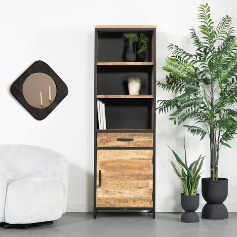 Jodhpuri Solid Wood Storage Bookshelf with Metal Base | Living Room Display – Oakvello