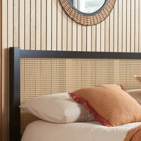 Wicker & Solid Wood Bed | Handcrafted Boho Bedroom Furniture – Oakvello