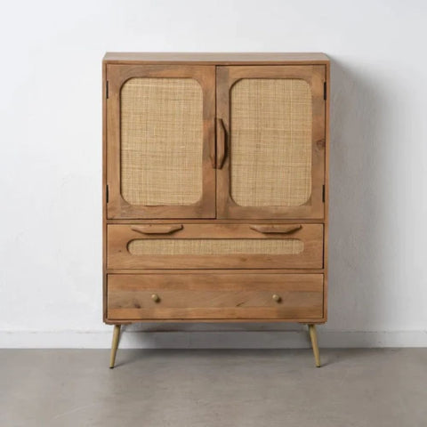 Solid Sheesham Wood & Rattan Sideboard | Boho Living Room Storage – Oakvello