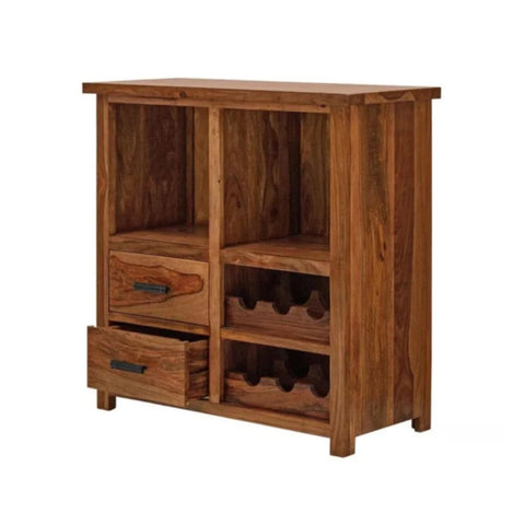 Solid Sheesham Wood Bar Cabinet | Home Bar Storage Furniture – Oakvello