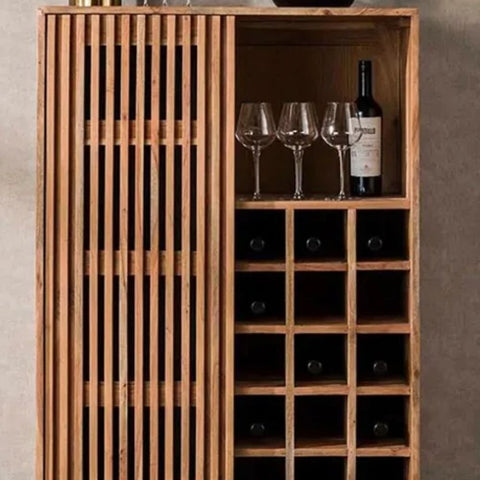Solid Mango Wood Bar Cabinet with Sliding Door | Home Bar Storage – Oakvello