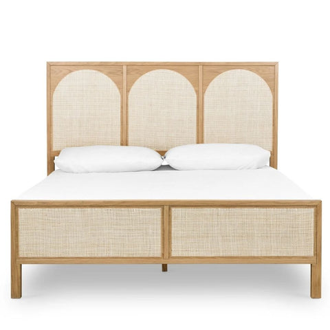 Jodhpuri King Size Rattan Cane Solid Wood Bed | Handcrafted Bedroom Furniture – Oakvello