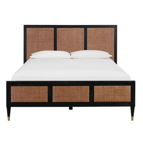 Rattan Cane Solid Wood Bed | Handcrafted Boho Bedroom Furniture – Oakvello