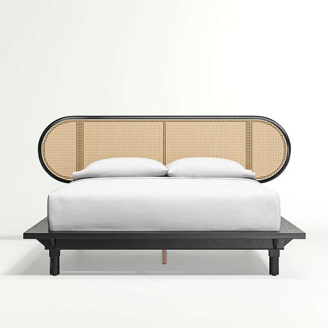 Jaipuri Modern Rattan Cane Solid Wood Bed | Handcrafted Bedroom Furniture – Oakvello