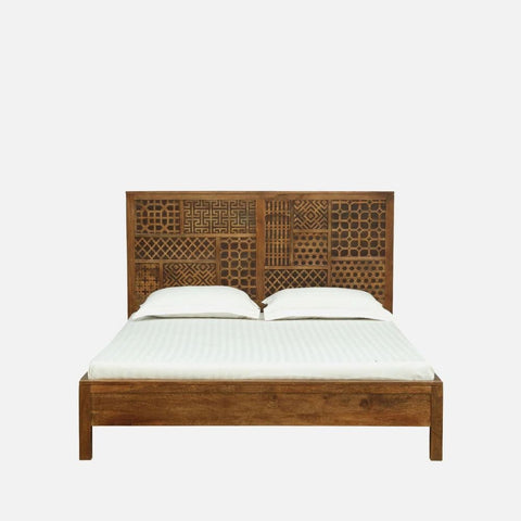 Teak Finish Solid Mango Wood Bed | Premium Bedroom Furniture – Oakvello
