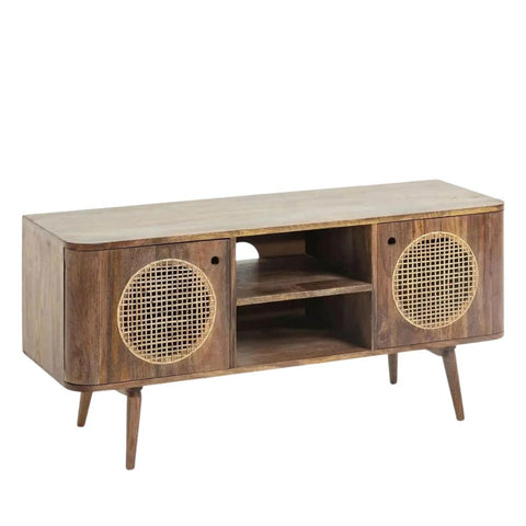Solid Mango Wood TV Unit with 2 Open Shelves | Media Console – Oakvello