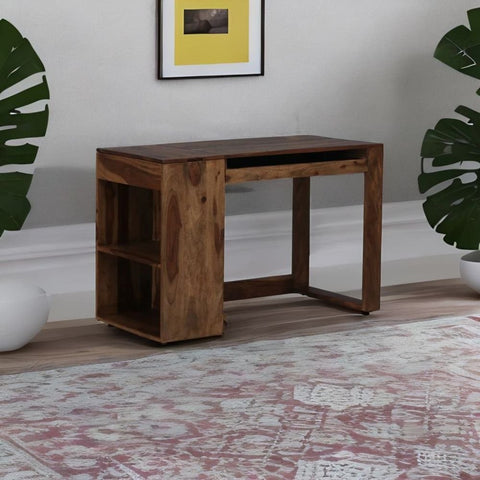 Teak Finish Solid Sheesham Wood Study Table | Home Office Writing Desk – Oakvello