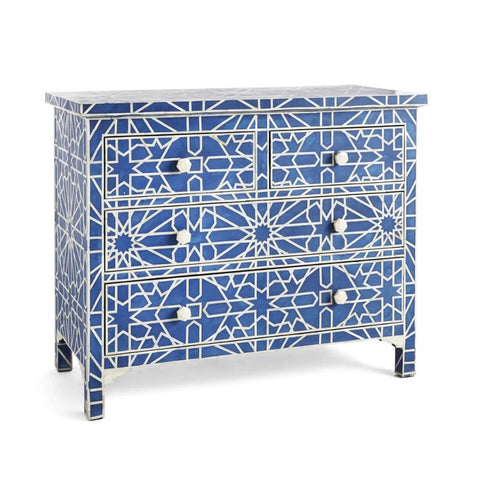 Blue Bone Inlay 4-Drawer Chest | Handcrafted Artisan Bedroom Storage – Oakvello
