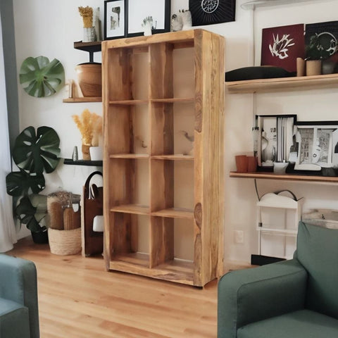 Modern Solid Sheesham Wood Brown Bookcase | Living Room Display Storage – Oakvello