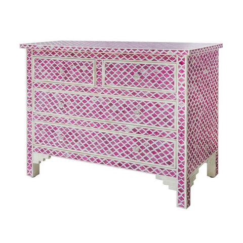 Pink Bone Inlay 4-Drawer Chest | Handcrafted Artisan Bedroom Storage – Oakvello